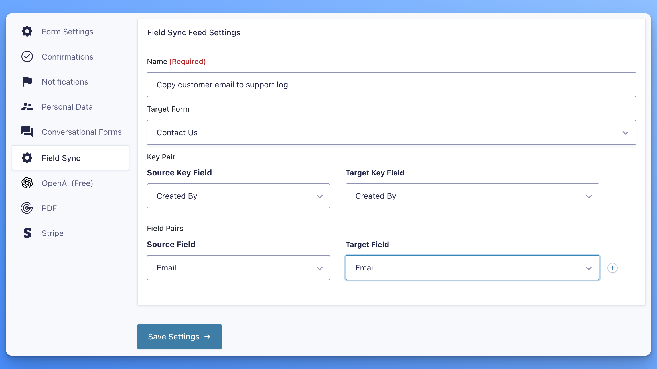 Field sync screen 2 — Field Sync for Gravity Forms screenshot