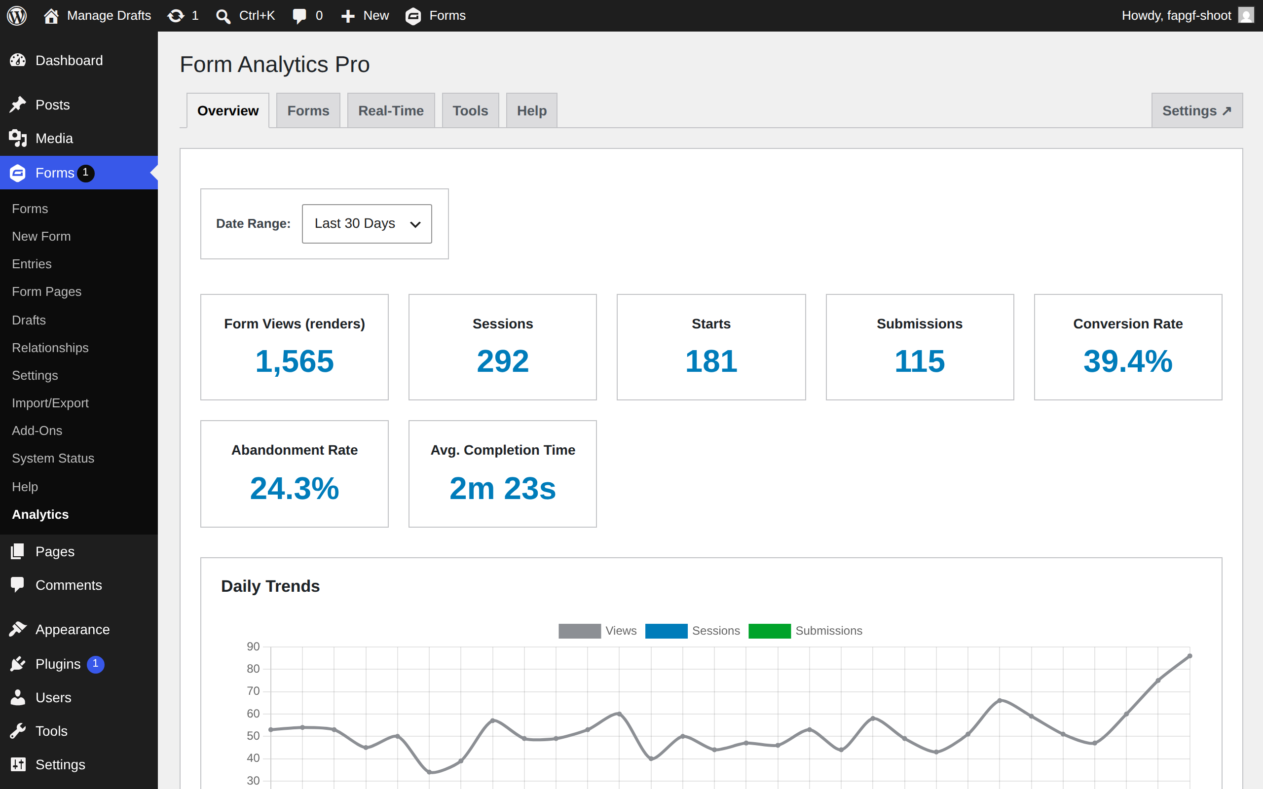 Overview — Form Analytics Pro for Gravity Forms screenshot