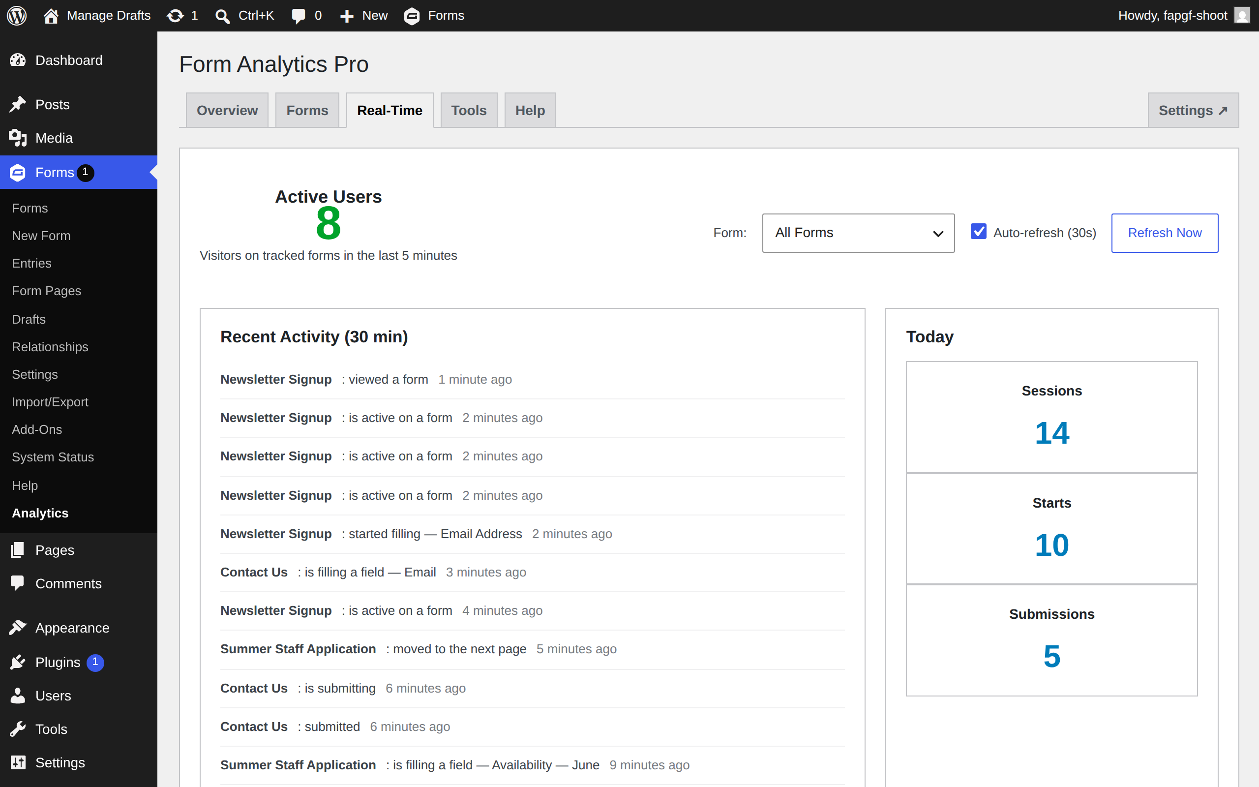 Realtime — Form Analytics Pro for Gravity Forms screenshot