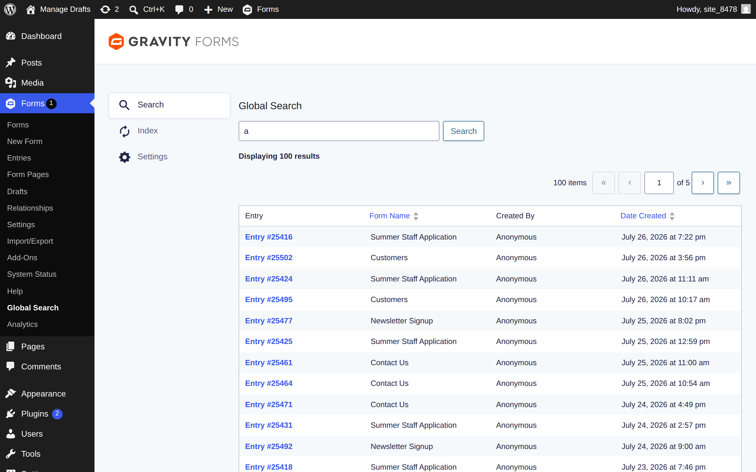 01 search results — The Missing Admin Bundle for Gravity Forms screenshot