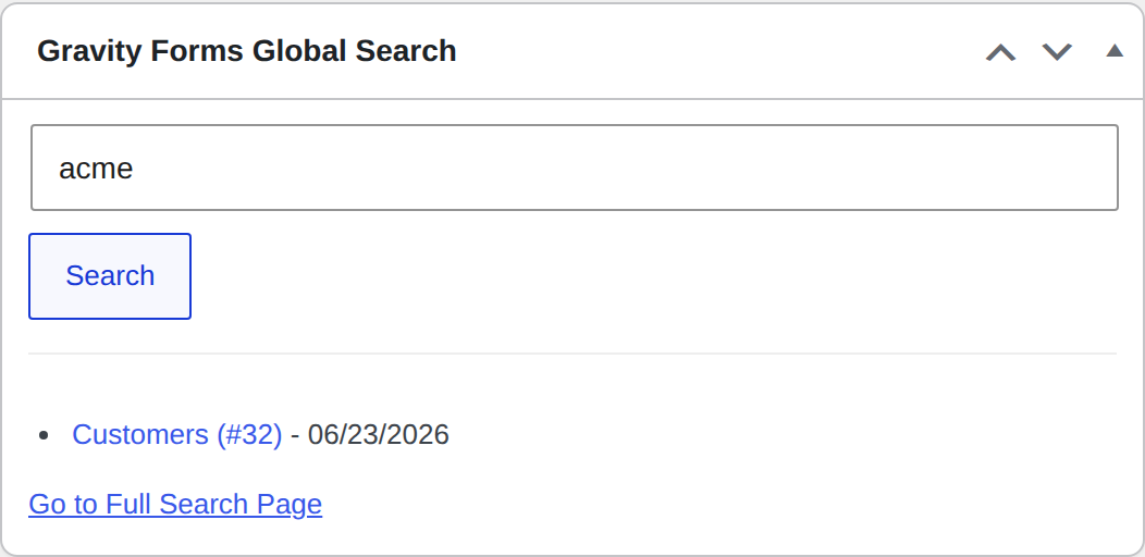 04 dashboard widget — Global Search for Gravity Forms screenshot