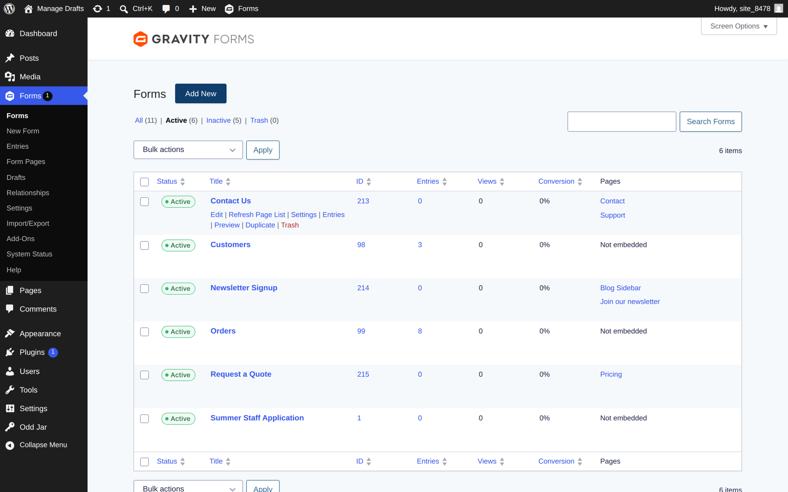 Pages column scaled — List Form Pages for Gravity Forms screenshot