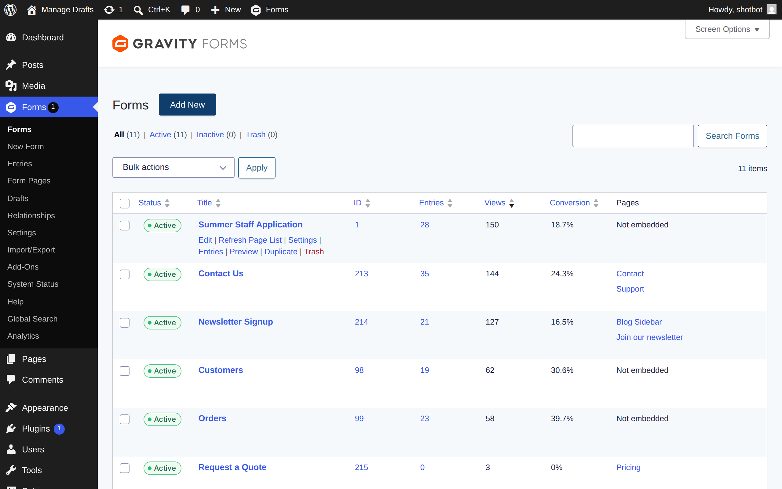 Shot 3 form pages — The Missing Admin Bundle for Gravity Forms screenshot